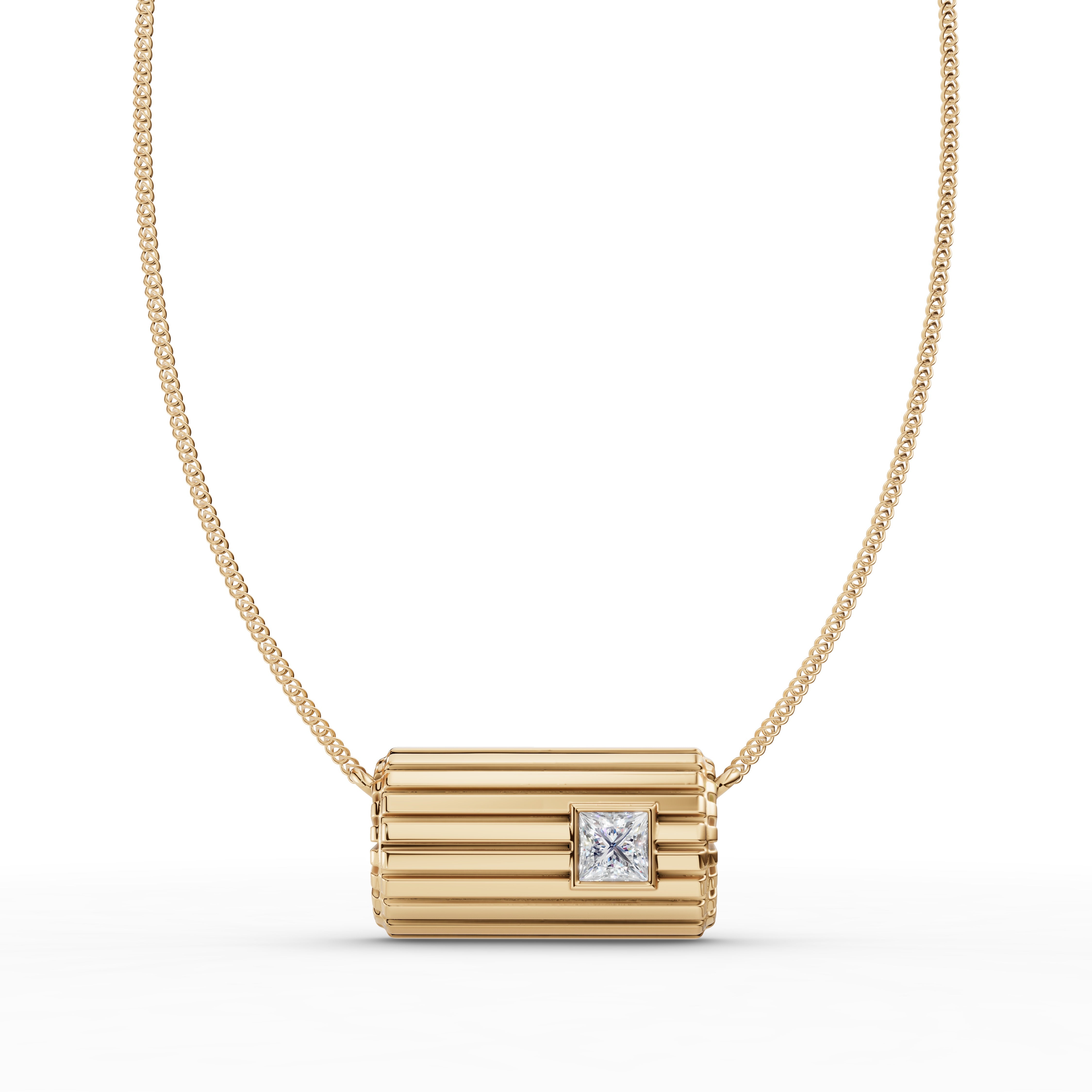 Lettre Douce Necklace with Diamond, full chain and pendant laid flat #Gemstone_Diamond