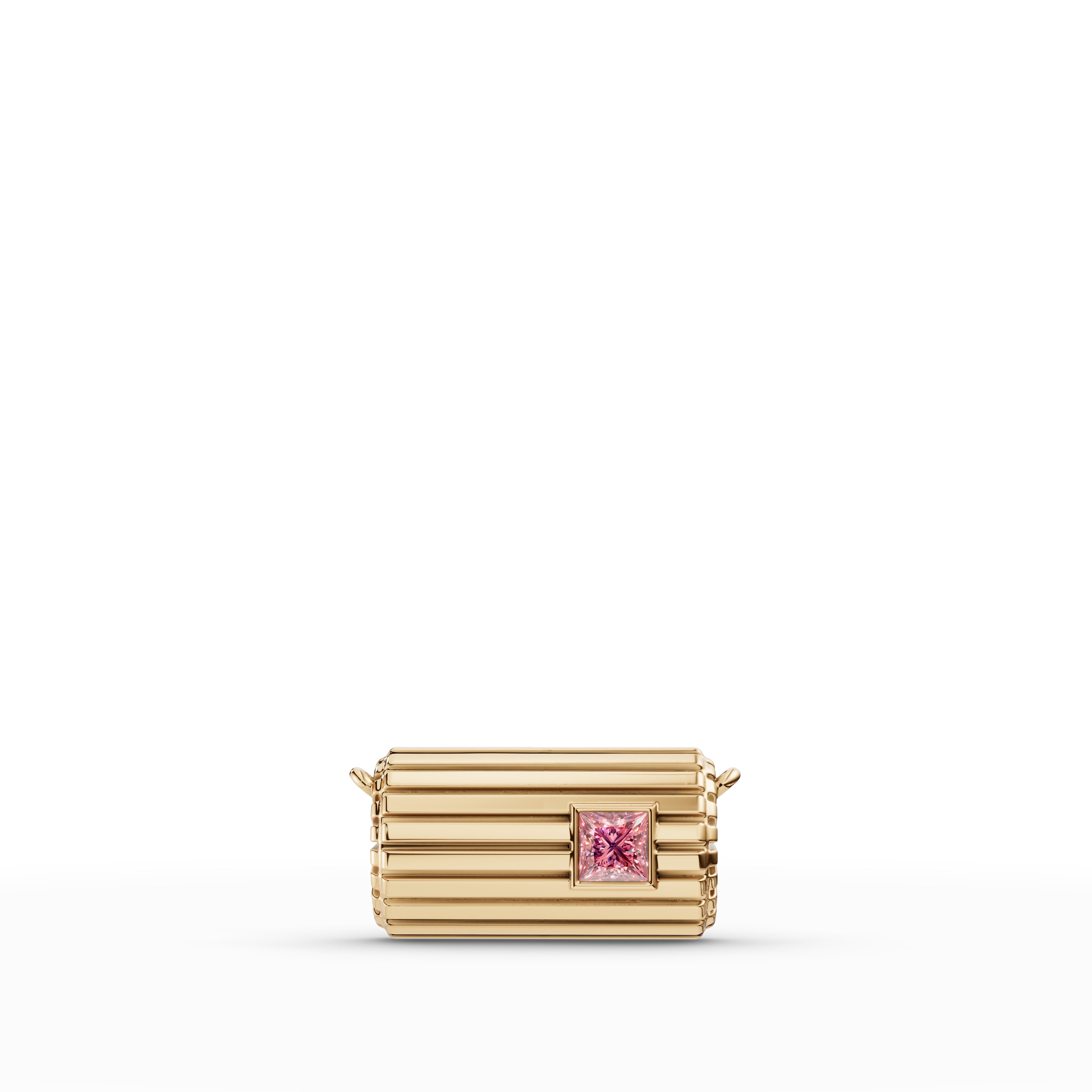 Lettre Douce Necklace pendant in solid 18k gold with pink tourmaline, front view #Gemstone_Pink Tourmaline