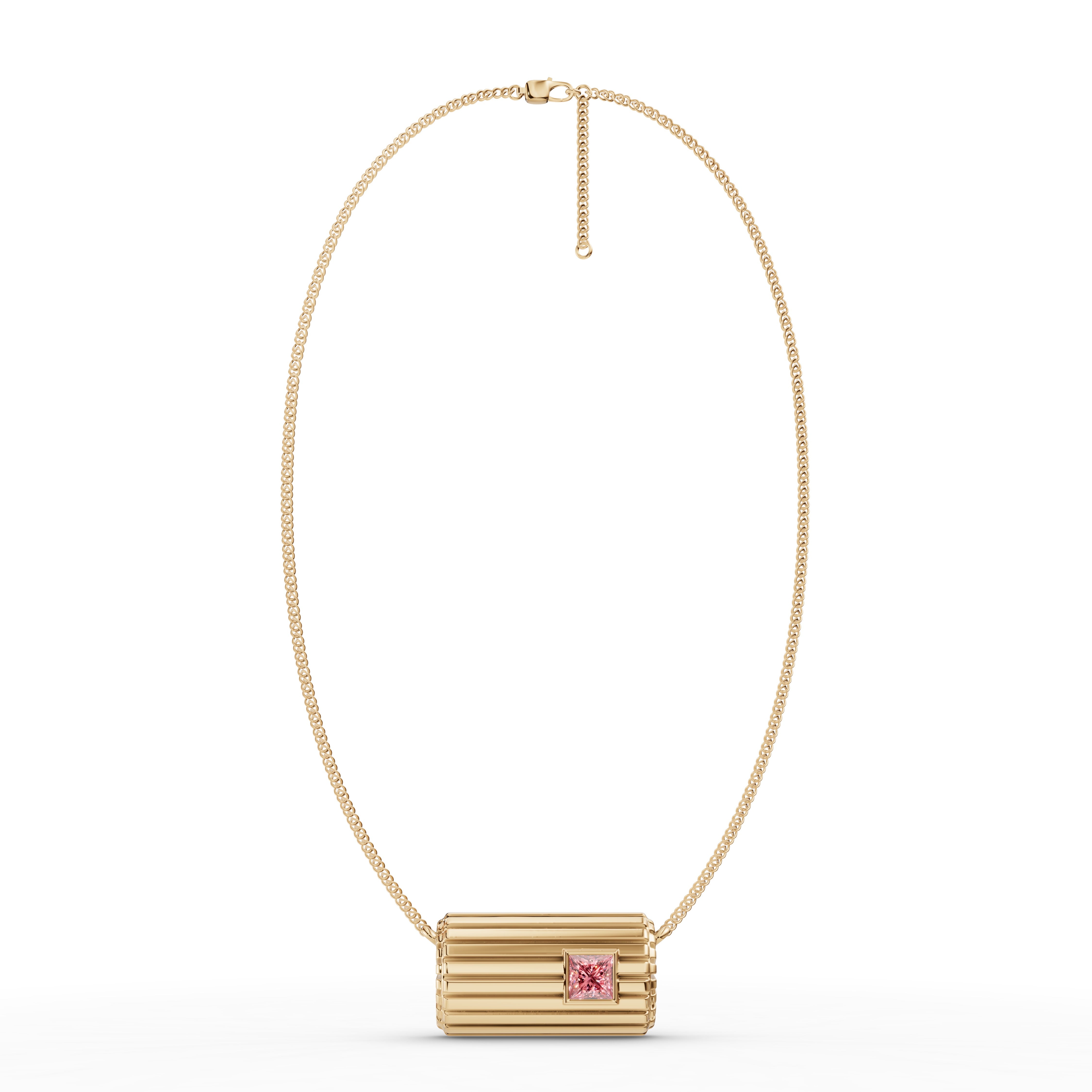 Lettre Douce Necklace with Pink Tourmaline, full chain length showing clasp and extender #Gemstone_Pink Tourmaline