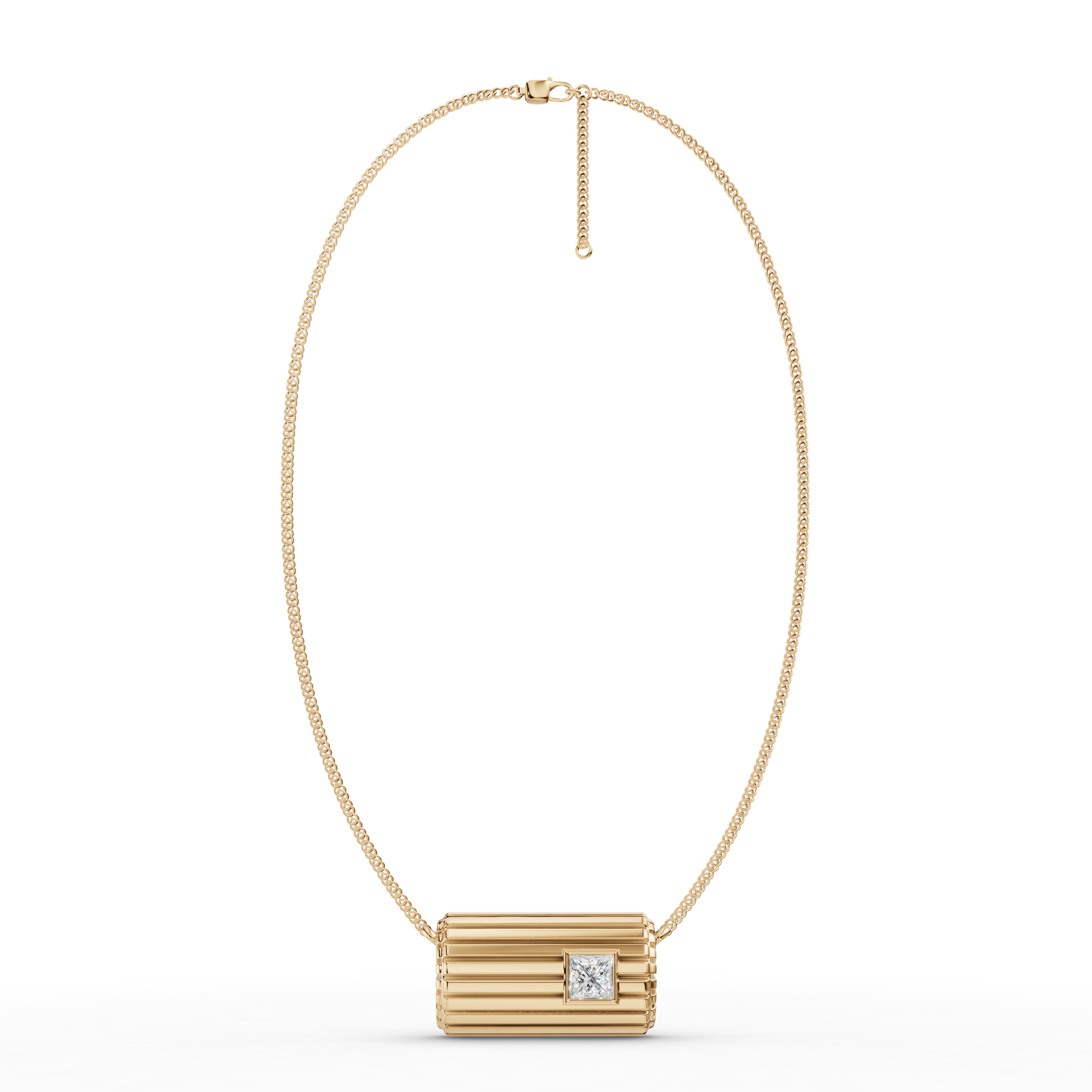 Lettre Douce Necklace with Diamond, full chain length showing clasp and extender #Gemstone_Diamond