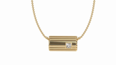Lettre Douce diamond necklace pendant rotating, showing the continuous horizontal fluting and flush-set princess-cut diamond in solid 18k yellow gold #Gemstone_Diamond